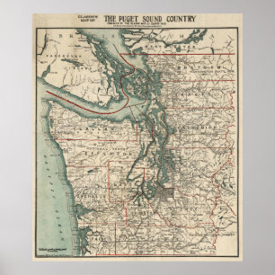Póster Mapa del vintage de Puget Sound (1910)
