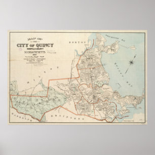 Póster Mapa del vintage de Quincy MA (1907)