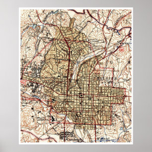 Póster Mapa del vintage de Raleigh Carolina del Norte