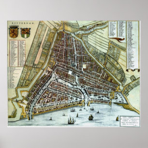 Póster Mapa del vintage de Rotterdam Países Bajos (1649)