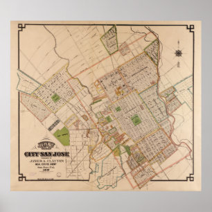 Póster Mapa del vintage de San Jose California (1886)