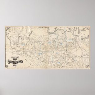 Póster Mapa del vintage de Somerville MA (1910)