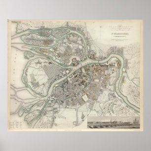 Póster Mapa del vintage de St Petersburg Rusia (1834)