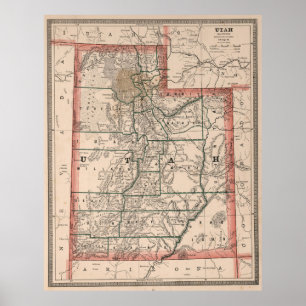 Póster Mapa del vintage de Utah (1883)