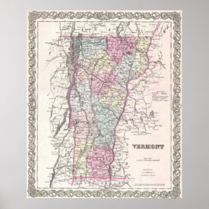 Póster Mapa del vintage de Vermont (1855)