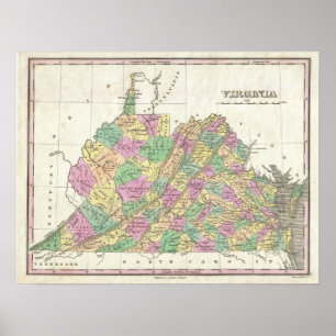 Póster Mapa del vintage de Virginia (1827)