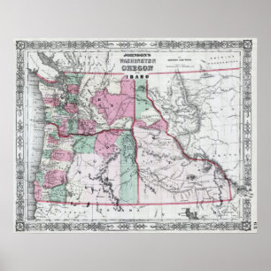 Póster Mapa del vintage de Washington, de Oregon y de
