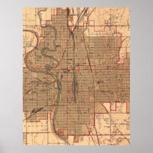 Póster Mapa del vintage de Wichita Kansas (1943)