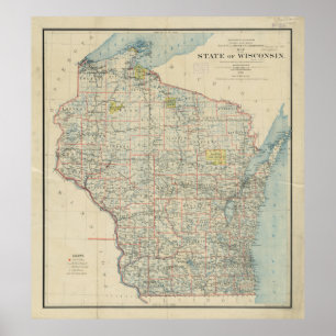 Póster Mapa del vintage de Wisconsin (1895)