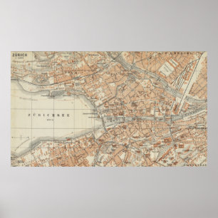 Póster Mapa del vintage de Zurich Suiza (1913)