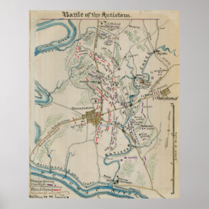 Póster Mapa del vintage del campo de batalla de Antietam