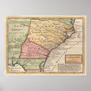 Póster Mapa del vintage del Carolinas (1746)