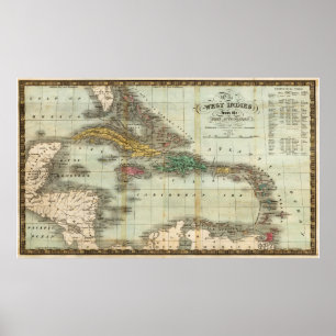 Póster Mapa del vintage del del Caribe (1834)