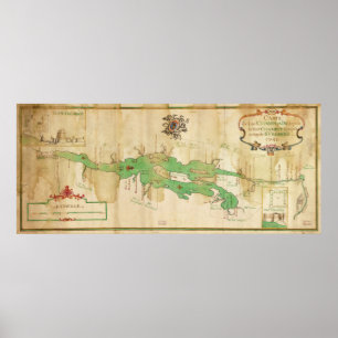 Póster Mapa del vintage del lago Champlain (1740)