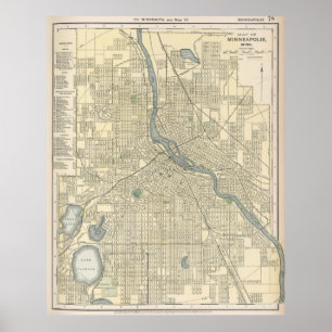 Póster Mapa del vintage del manganeso de Minneapolis