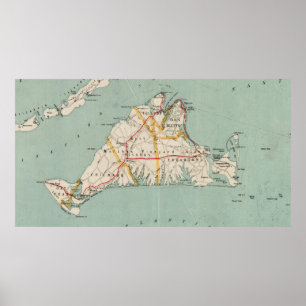 Póster Mapa del vintage del Martha's Vineyard (1917)