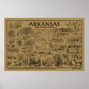 Póster Mapa del vintage del moreno de Arkansas (1912) -