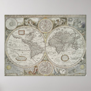 Póster Mapa del vintage del mundo (1651)