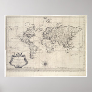 Póster Mapa del vintage del mundo (1750)