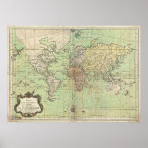 Póster Mapa del vintage del mundo (1778)