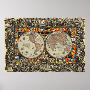 Póster Mapa del vintage del mundo (1920)
