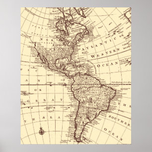 Póster Mapa del vintage del norte y de Suramérica
