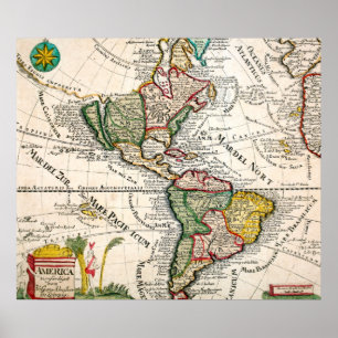 Póster Mapa del vintage del norte y de Suramérica 1761