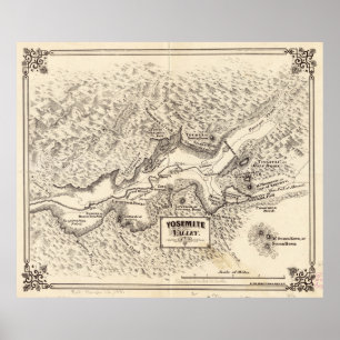 Póster Mapa del vintage del valle de Yosemite (1879)