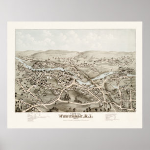Póster Mapa del vintage del viento del oeste, Rhode