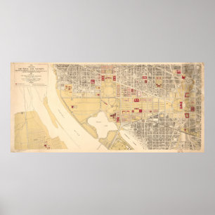 Póster Mapa del vintage del Washington D.C. Mall (1917)
