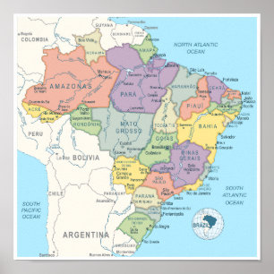 Póster Mapa detallado de Brasil