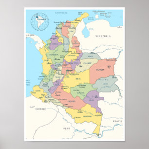 Póster Mapa detallado de Colombia