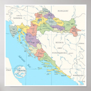 Póster Mapa detallado de Croacia