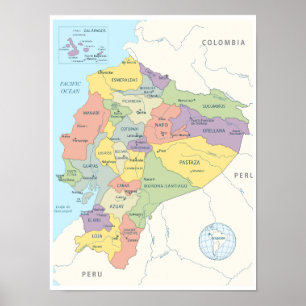 Póster Mapa detallado de Ecuador