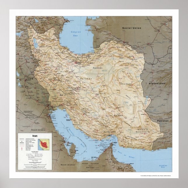 Póster Mapa detallado de Irán de 1991 (Frente)