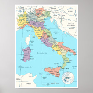 Póster Mapa detallado de Italia