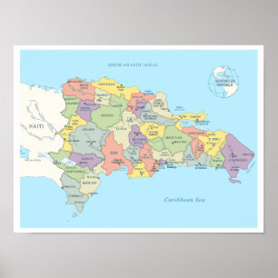 Póster Mapa detallado de la República Dominicana
