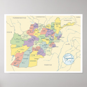 Póster Mapa detallado de las regiones de Afganistán