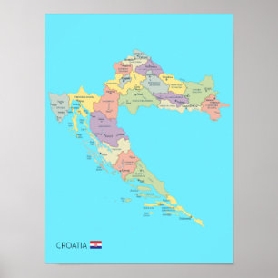 Póster Mapa detallado de las regiones de Croacia