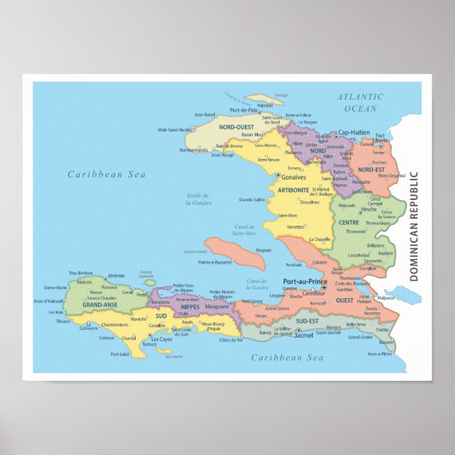 Póster Mapa detallado de las regiones de Haití (Frente)