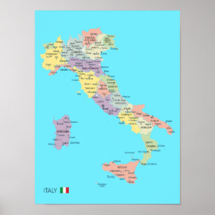 Póster Mapa detallado de las regiones de Italia