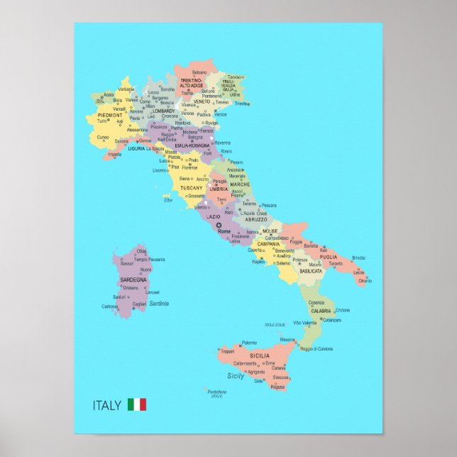 Póster Mapa detallado de las regiones de Italia (Frente)