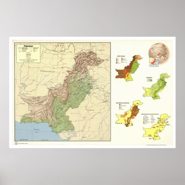 Póster Mapa detallado de Pakistán - 1973 (Frente)