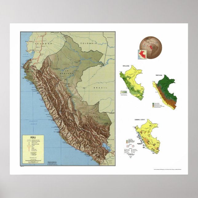 Póster Mapa detallado de Perú de 1970 (Frente)