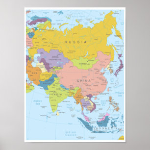Póster Mapa detallado del continente asiático