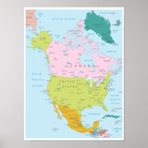 Póster Mapa detallado del continente norteamericano
