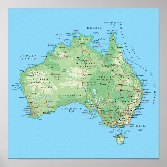 Póster Mapa detallado del Poster de Australia (Frente)