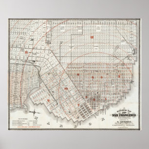 Póster Mapa detallado vintage de ferrocarril de San Franc