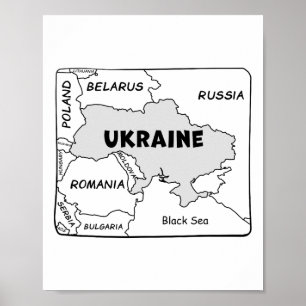 Póster Mapa dibujado a mano con línea negra de Ucrania y