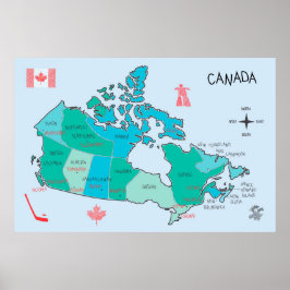 Póster Mapa dibujado a mano de Canadá con ilustraciones